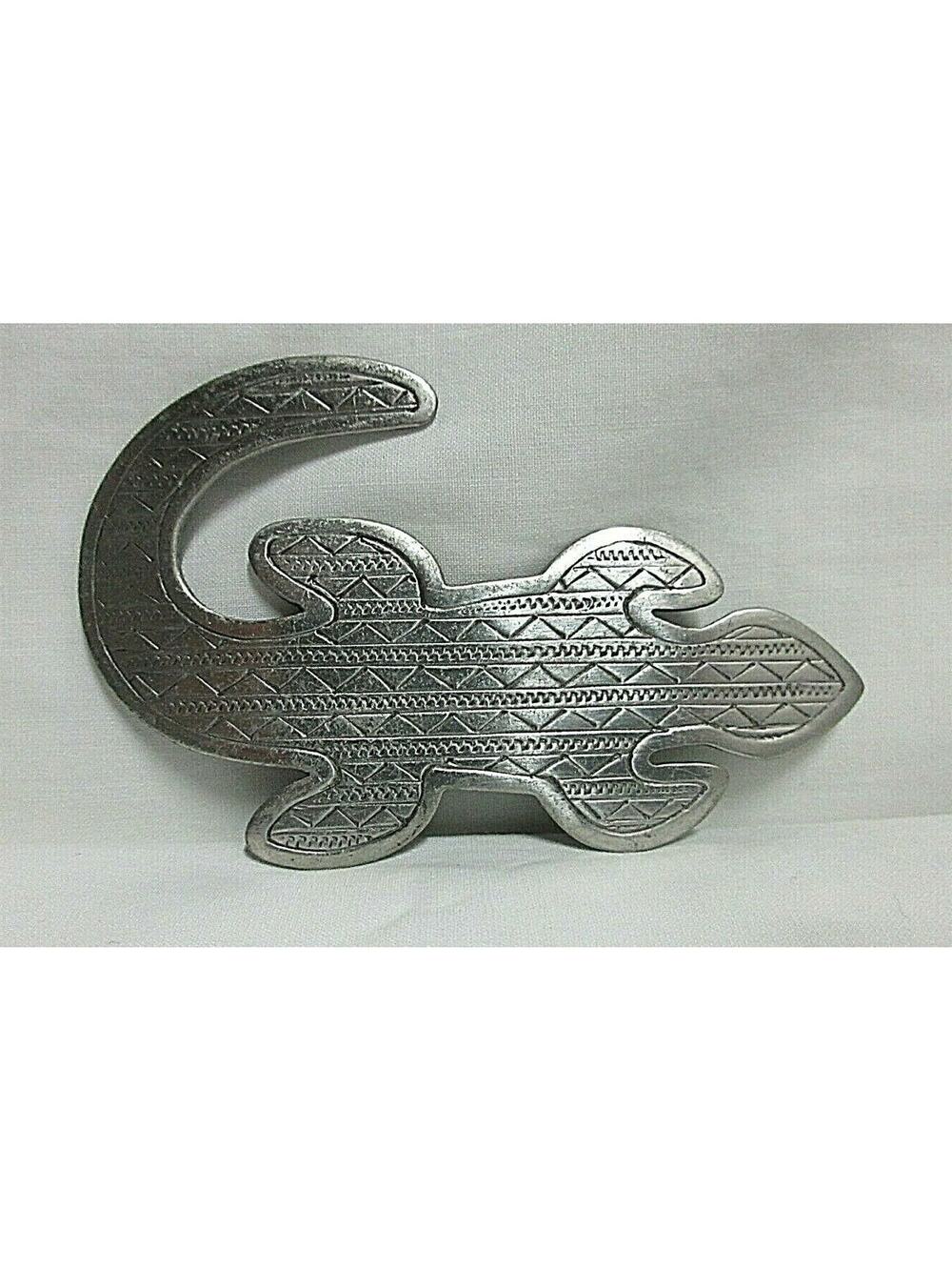 VTG J.J. ETCHED PIN Lizard Geico Silver Tone Brooch 3.5" DATE 1988